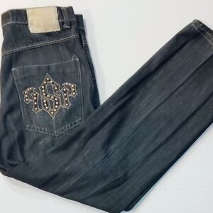 The VintageSouthpole 38/34 Men's Blue Denim Straight Jeans with a logo are a cla